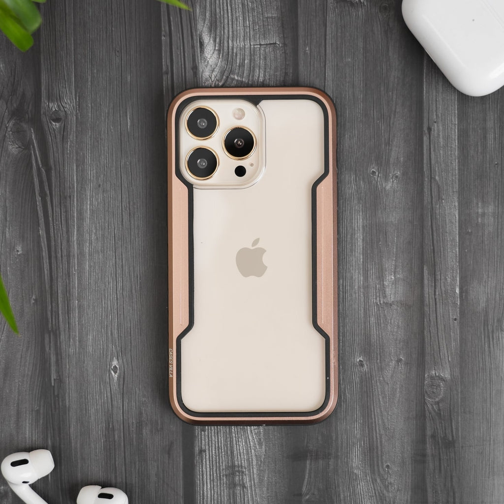 iPhone 14 / Pro / Max / Plus Case - Gold Defence Shield Metal Cover | Military Grade Protection