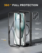 iPhone 15 360° Protection Case [BLACK] : Front Screen + Back Cover + Camera Protector