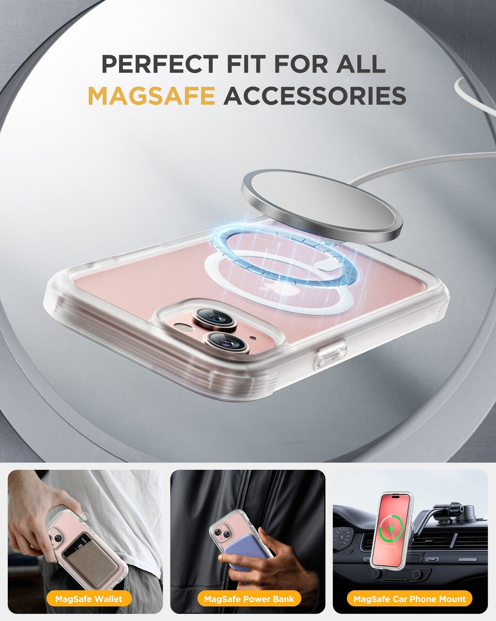 iPhone 15 360° Protection Case [MATTE CLEAR] : Front Screen + Back Cover + Camera Protector