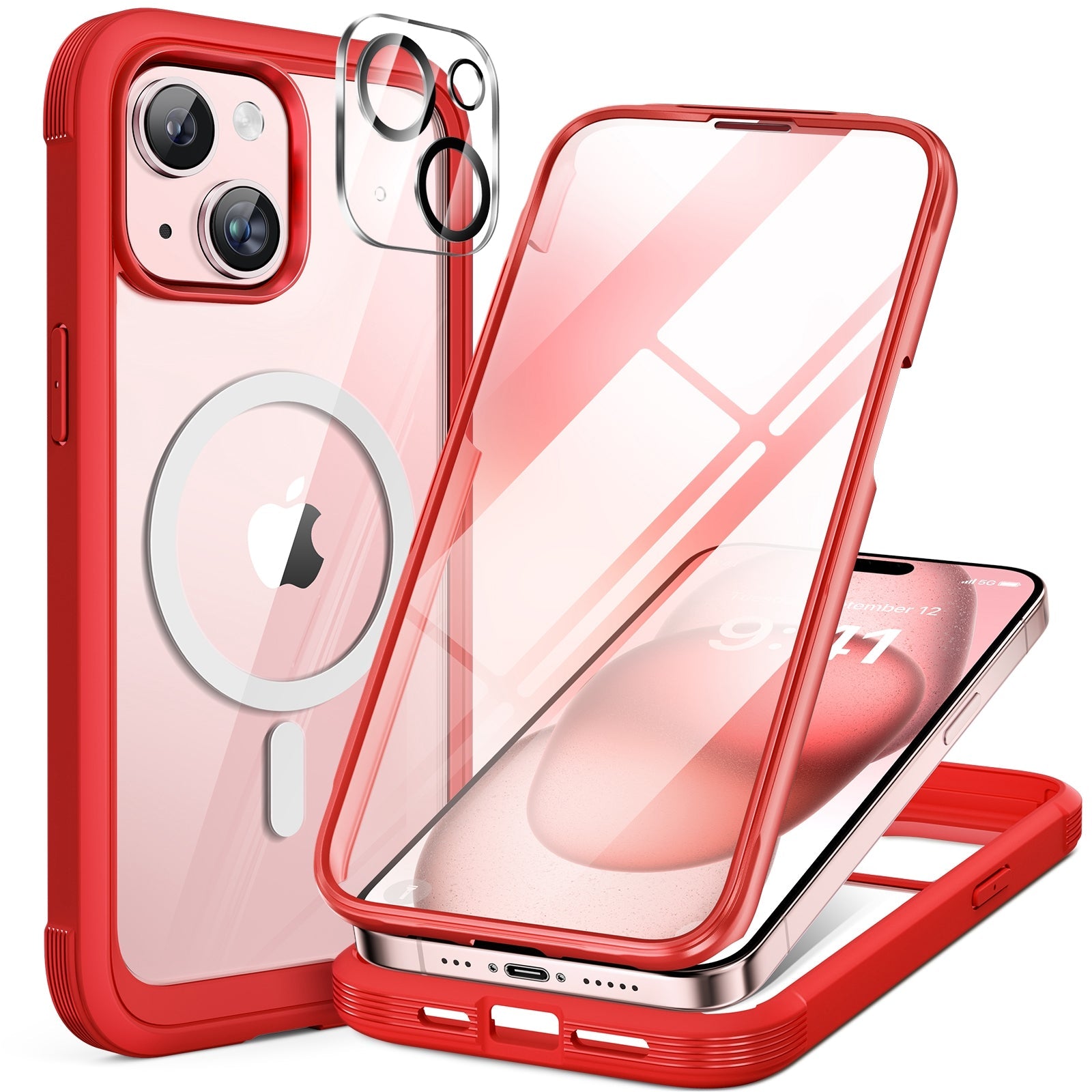 iPhone 15 Series 360° Protection Case : Front Screen + Back Cover + Camera Protector