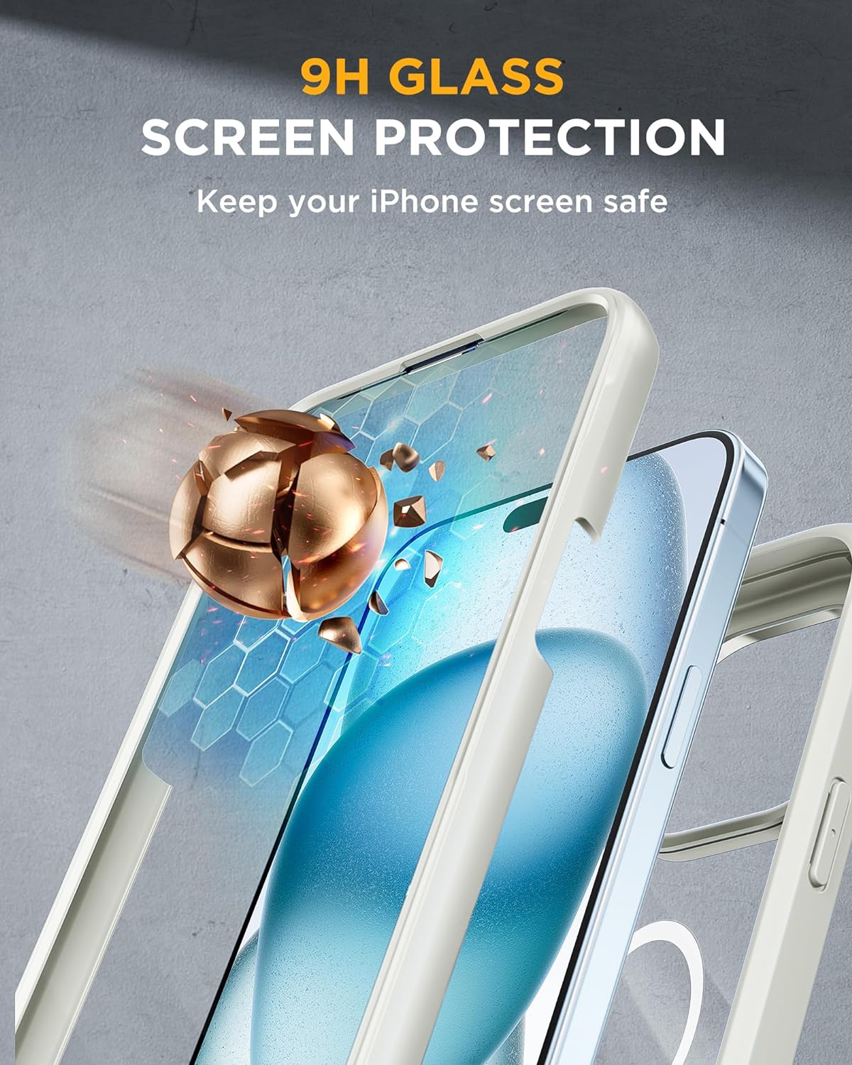 iPhone 15 360° Protection Case [WHITE] : Front Screen + Back Cover + Camera Protector