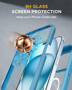 iPhone 15 360° Protection Case [BLUE] : Front Screen + Back Cover + Camera Protector
