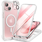 iPhone 15 360° Protection Case [MATTE CLEAR] : Front Screen + Back Cover + Camera Protector