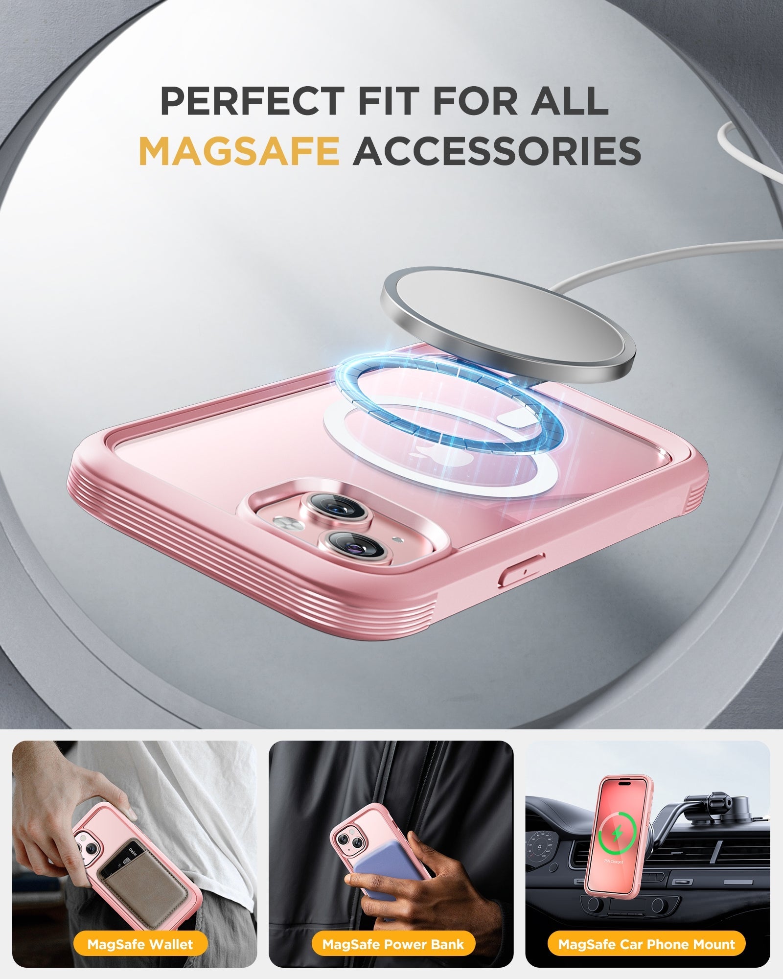 iPhone 15 360° Protection Case [PINK] : Front Screen + Back Cover + Camera Protector