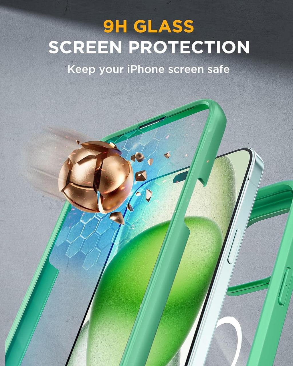 iPhone 15 Plus 360° Protection Case [GREEN] : Front Screen + Back Cover + Camera Protector