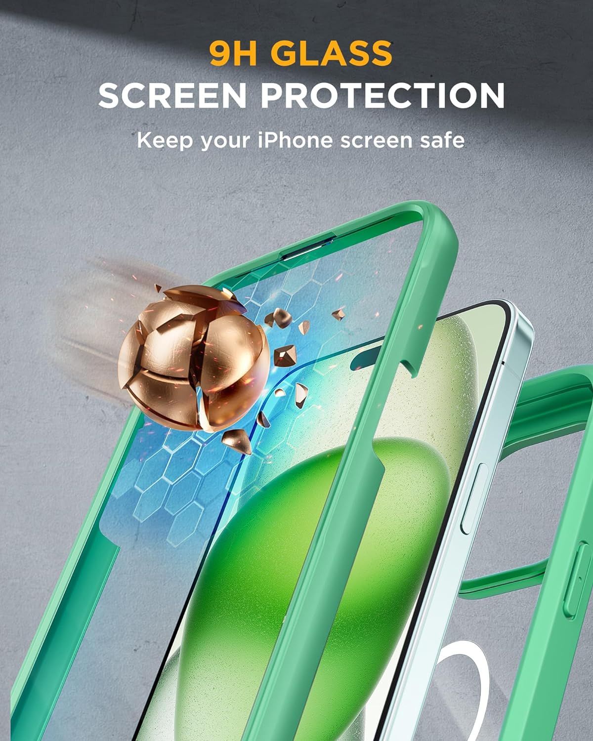 iPhone 15 Plus 360° Protection Case [GREEN] : Front Screen + Back Cover + Camera Protector
