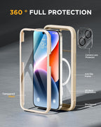 iPhone 15 360° Protection Case [ALMOND YELLOW] : Front Screen + Back Cover + Camera Protector