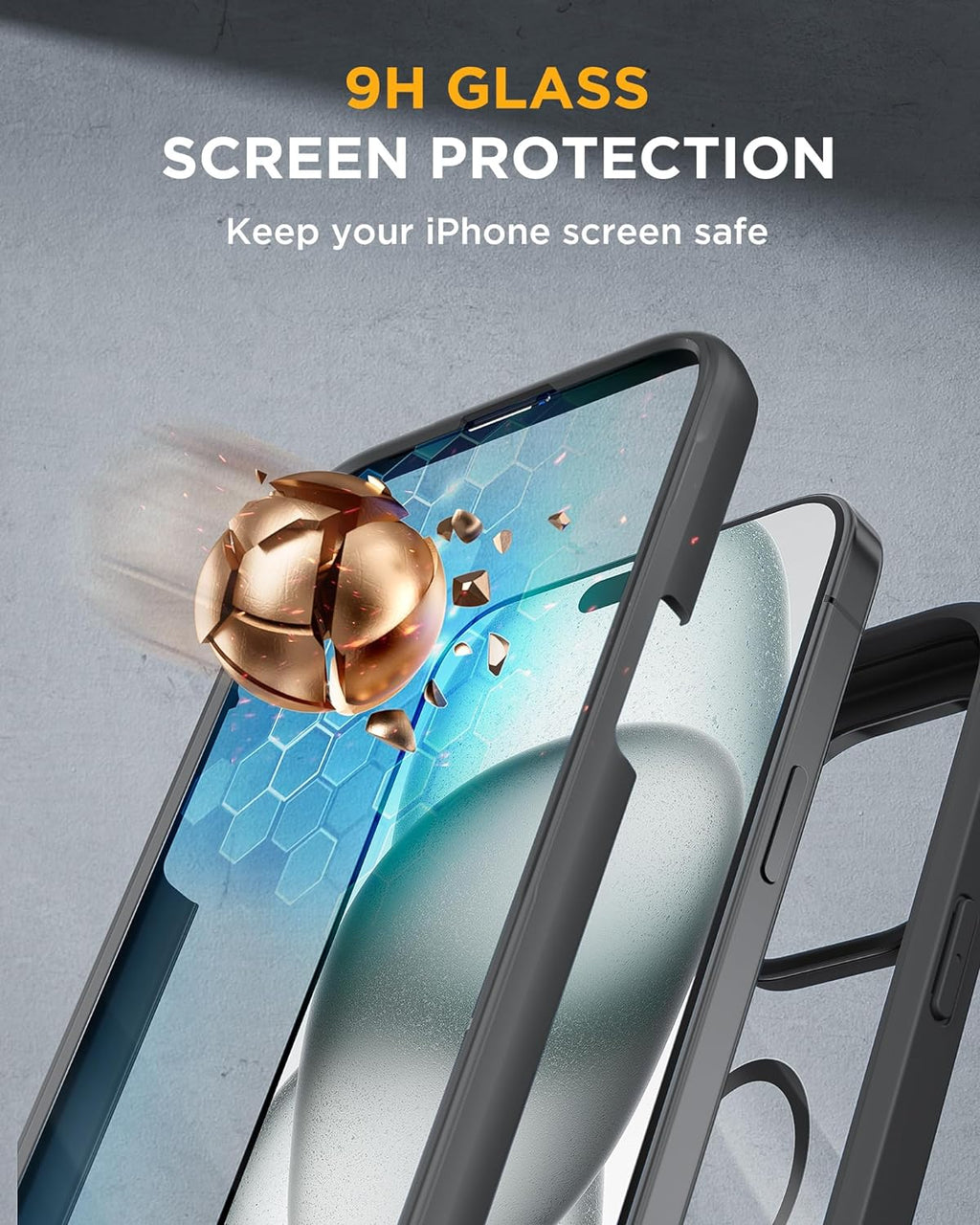 iPhone 15 Plus 360° Protection Case [BLACK] : Front Screen + Back Cover + Camera Protector