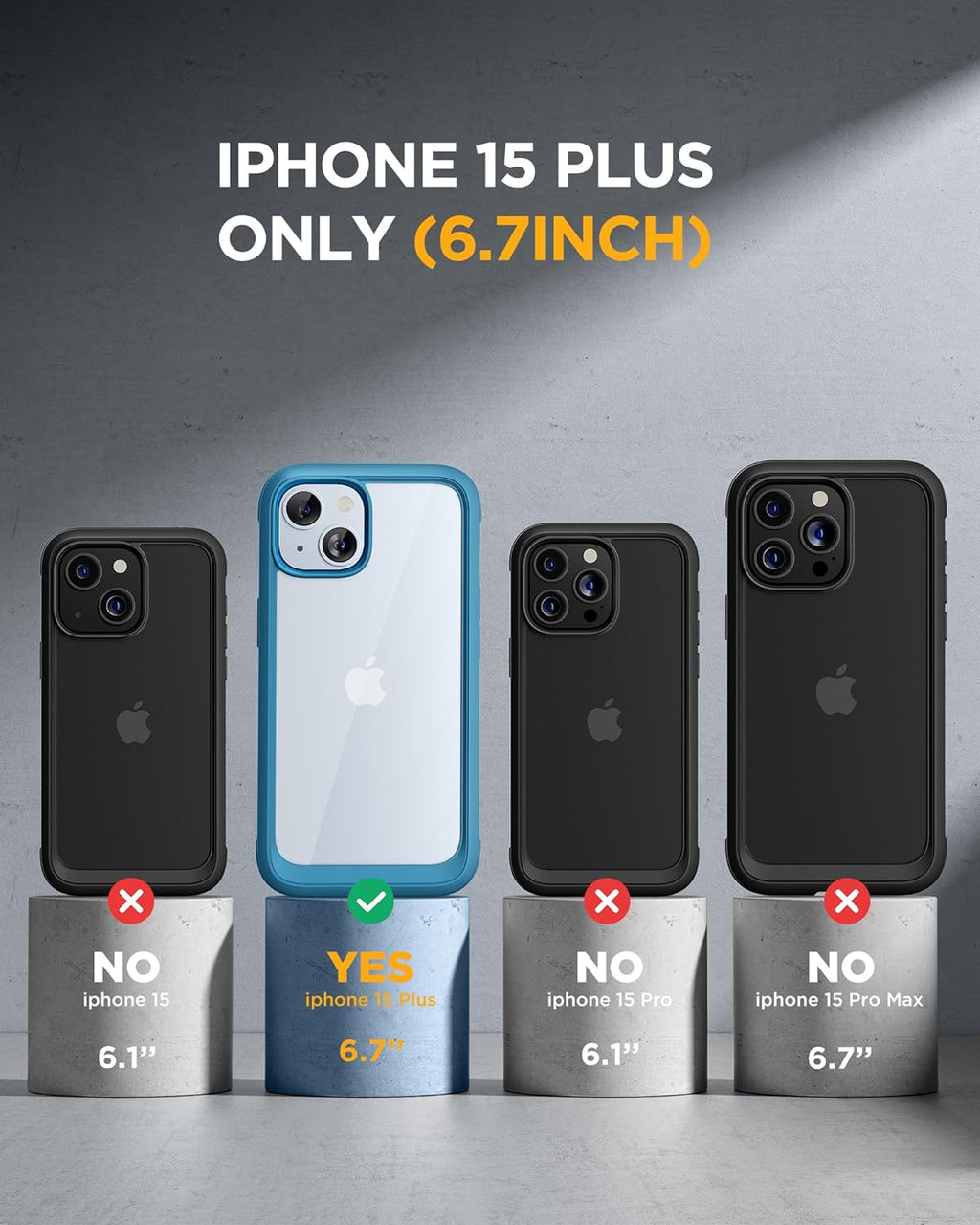 iPhone 15 Plus 360° Protection Case [BLUE] : Front Screen + Back Cover + Camera Protector