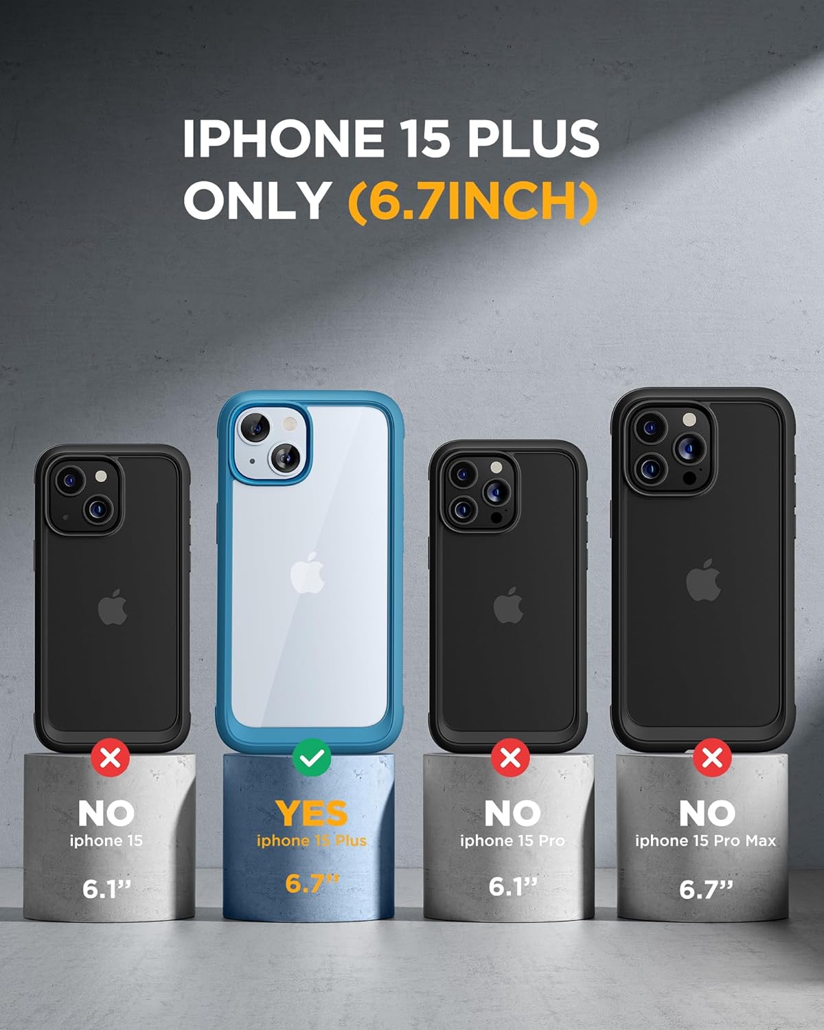 iPhone 15 Plus 360° Protection Case [BLUE] : Front Screen + Back Cover + Camera Protector