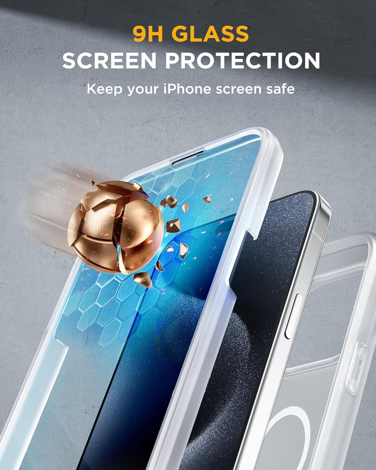 iPhone 15 Pro 360° Protection Case [MATTE CLEAR] : Front Screen + Back Cover + Camera Protector