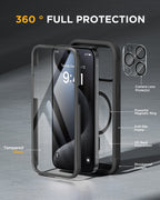 iPhone 15 Pro Max 360° Protection Case [BLACK] : Front Screen + Back Cover + Camera Protector