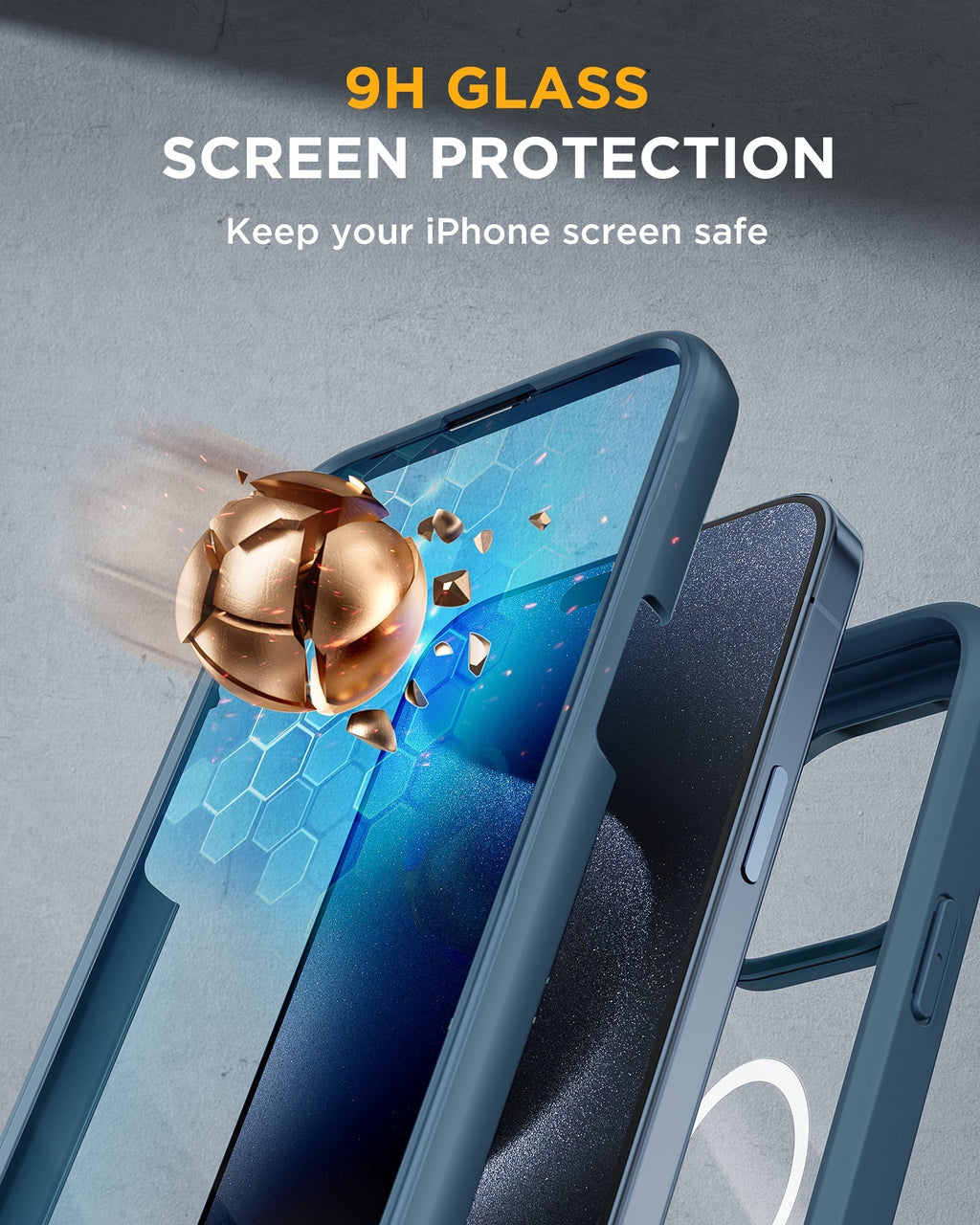 iPhone 15 Pro Max 360° Protection Case [BLUE] : Front Screen + Back Cover + Camera Protector