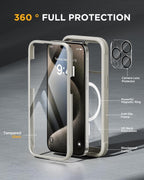 iPhone 15 Pro 360° Protection Case [GREY] : Front Screen + Back Cover + Camera Protector
