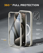 iPhone 15 Pro Max 360° Protection Case [GREY] : Front Screen + Back Cover + Camera Protector