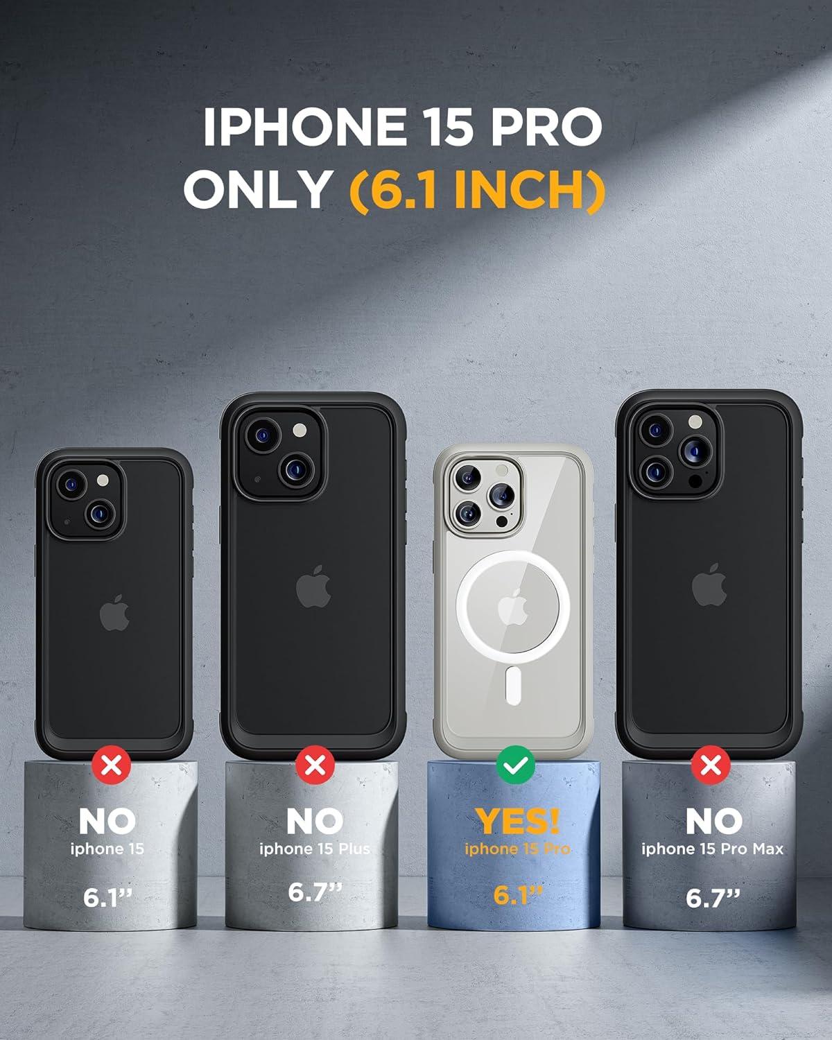 iPhone 15 Pro 360° Protection Case [GREY] : Front Screen + Back Cover + Camera Protector