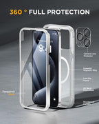 iPhone 15 Pro 360° Protection Case [MATTE CLEAR] : Front Screen + Back Cover + Camera Protector