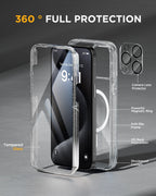 iPhone 15 Pro 360° Protection Case [GLITTER] : Front Screen + Back Cover + Camera Protector