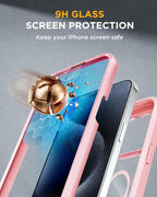 iPhone 15 Pro 360° Protection Case [PINK] : Front Screen + Back Cover + Camera Protector