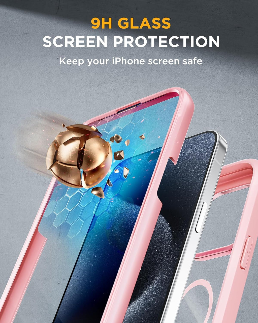 iPhone 15 Pro Max 360° Protection Case [PINK] : Front Screen + Back Cover + Camera Protector