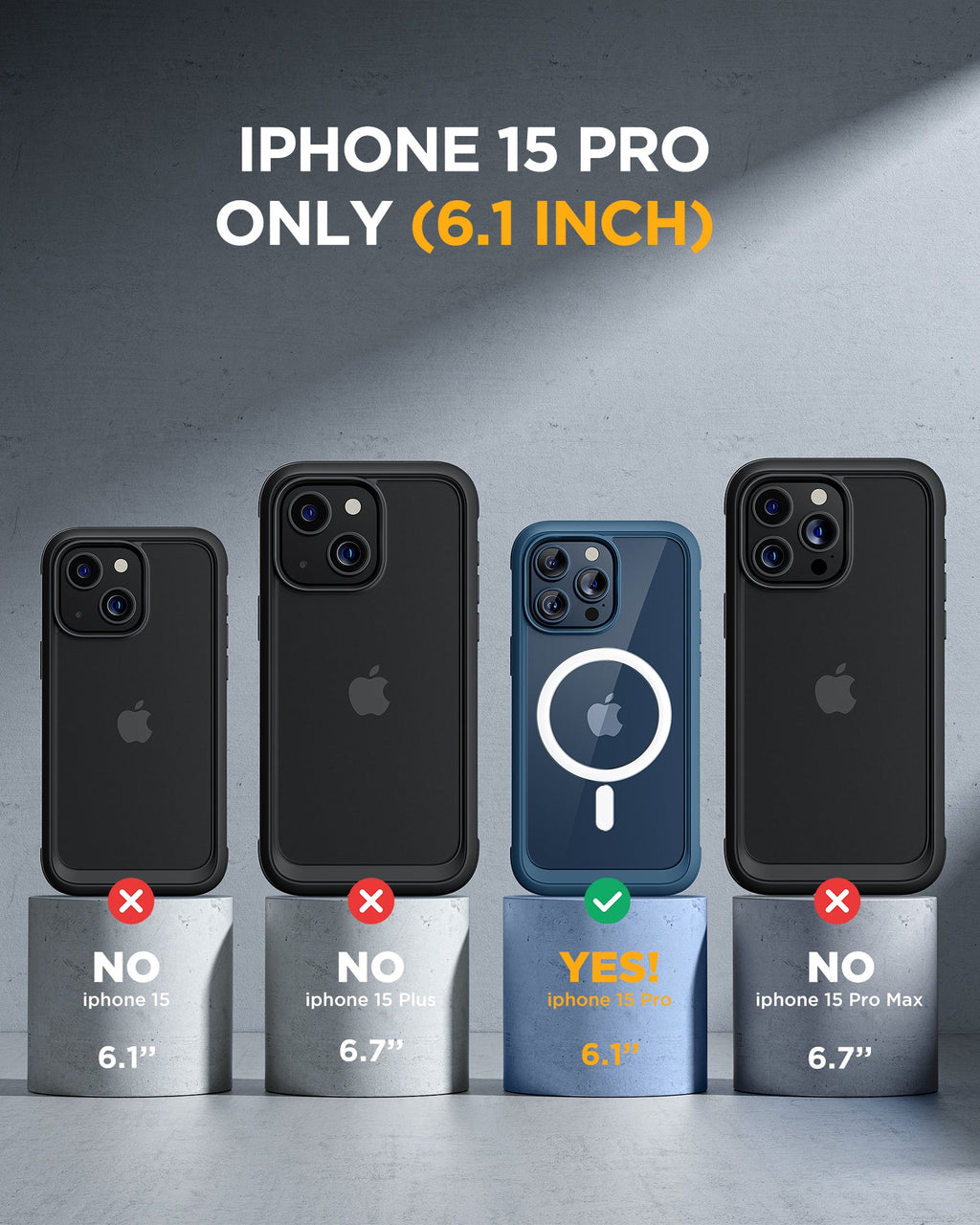 iPhone 15 Pro 360° Protection Case [BLUE] : Front Screen + Back Cover + Camera Protector