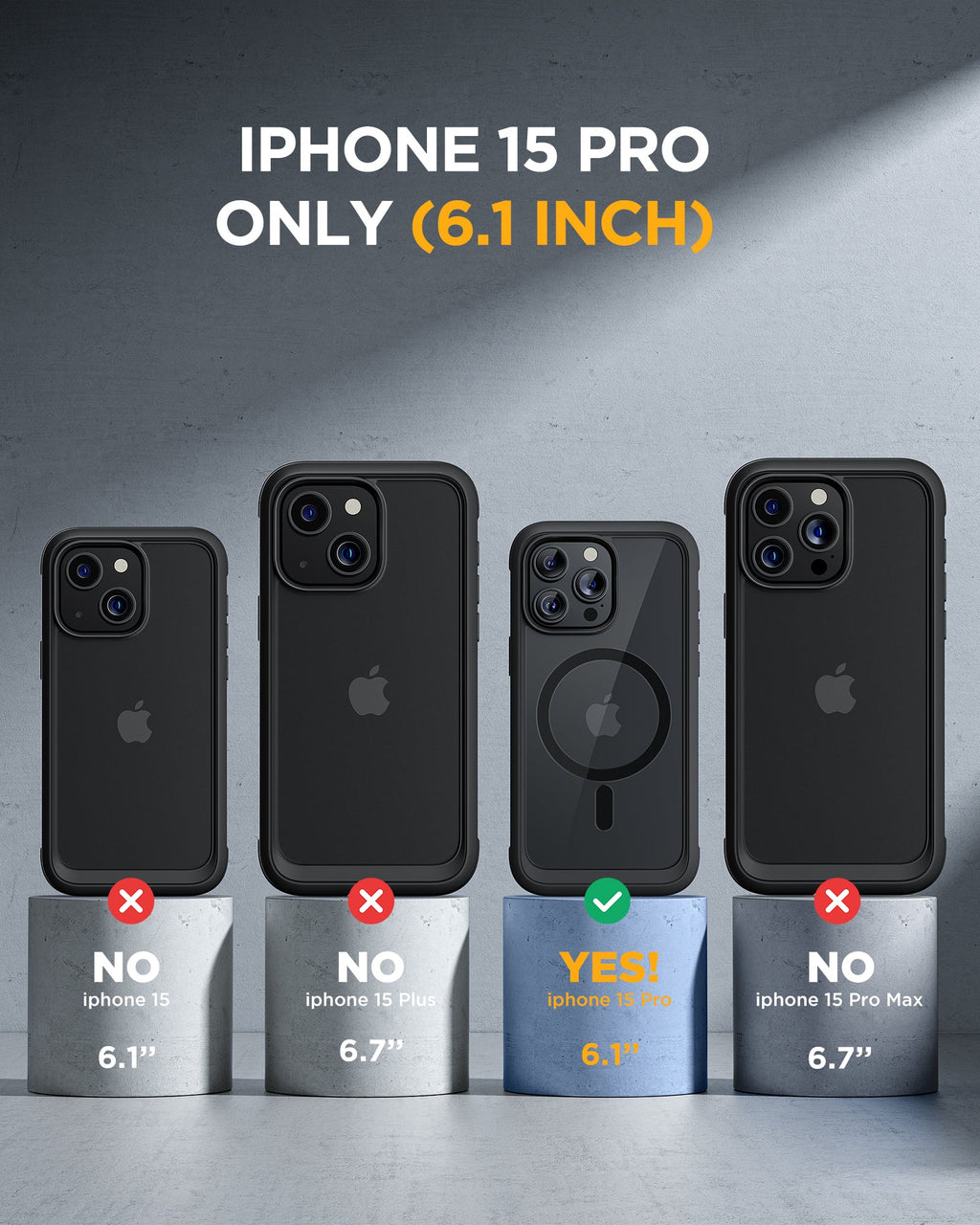 iPhone 15 Pro 360° Protection Case [BLACK] : Front Screen + Back Cover + Camera Protector