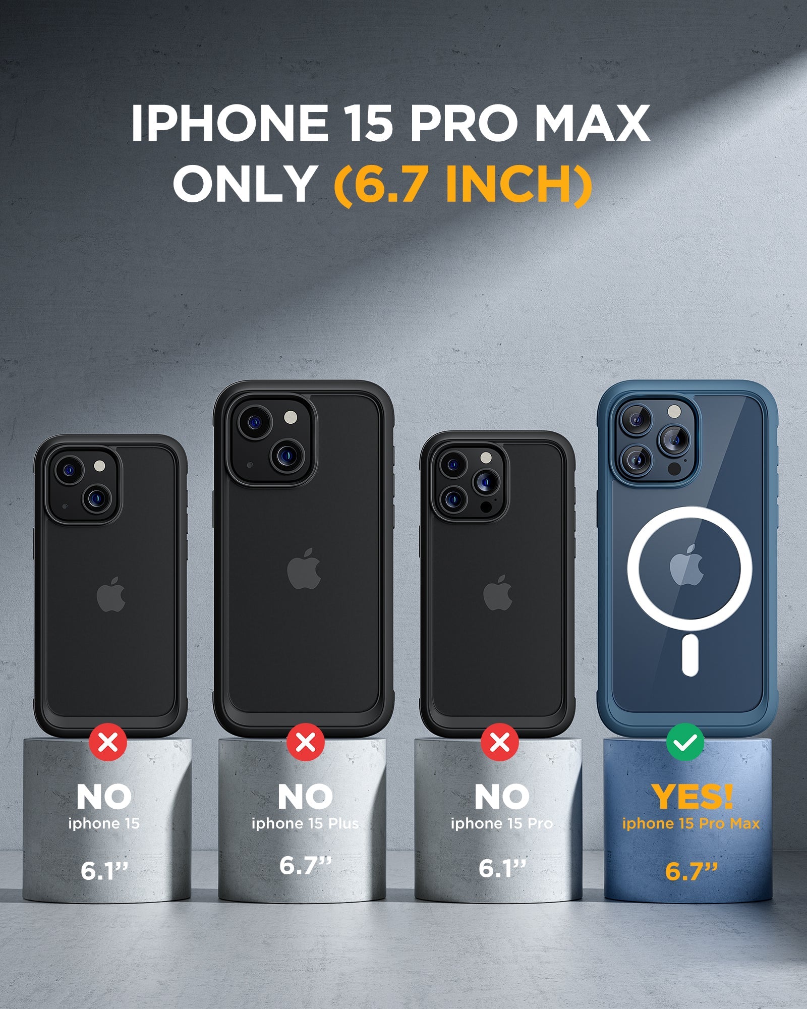 iPhone 15 Pro Max 360° Protection Case [BLUE] : Front Screen + Back Cover + Camera Protector