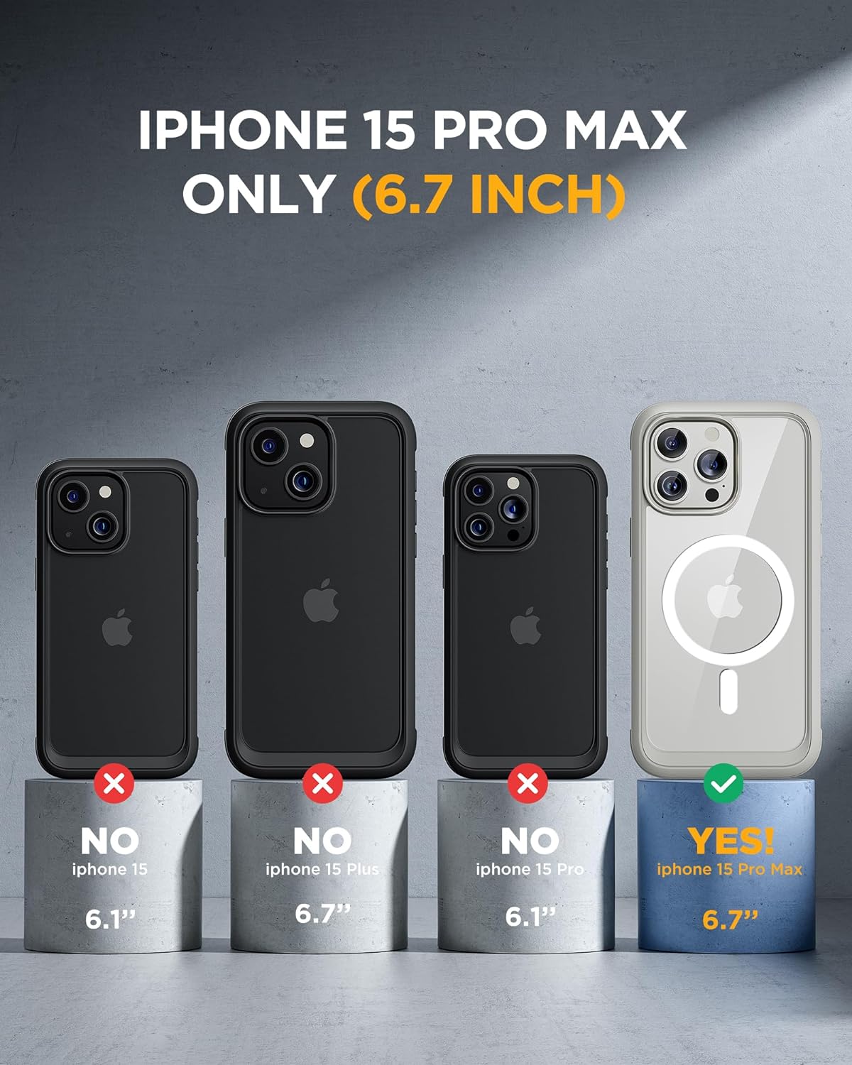 iPhone 15 Pro Max 360° Protection Case [GREY] : Front Screen + Back Cover + Camera Protector