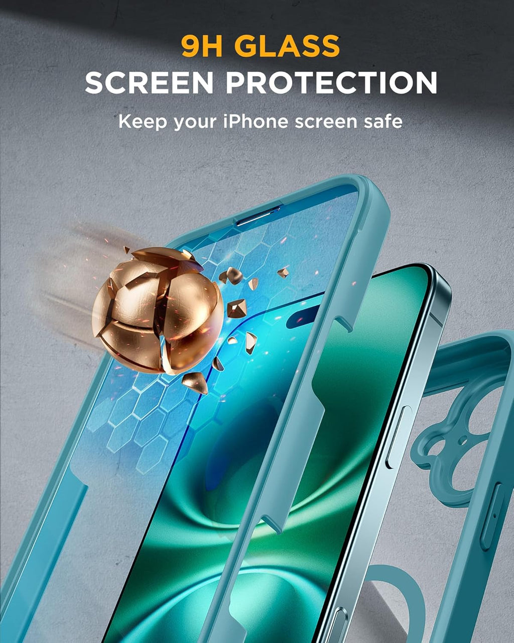 iPhone 16 360° Protection Case [GREEN] : Front Screen + Back Cover + Camera Protector