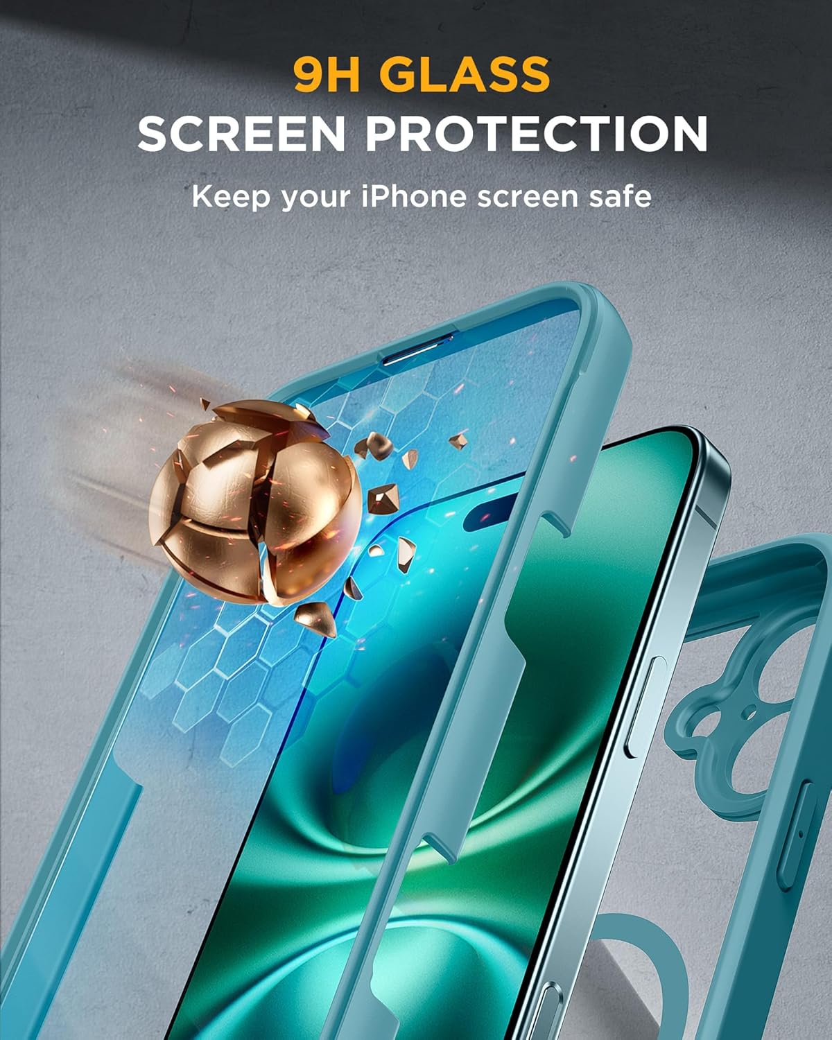 iPhone 16 360° Protection Case [GREEN] : Front Screen + Back Cover + Camera Protector