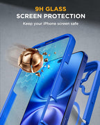 iPhone 16 Plus 360° Protection Case [BLUE] : Front Screen + Back Cover + Camera Protector