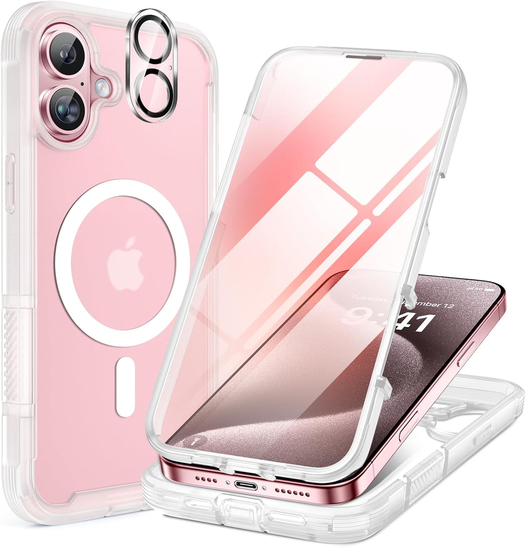 iPhone 16 360° Protection Case [MATTE CLEAR] : Front Screen + Back Cover + Camera Protector