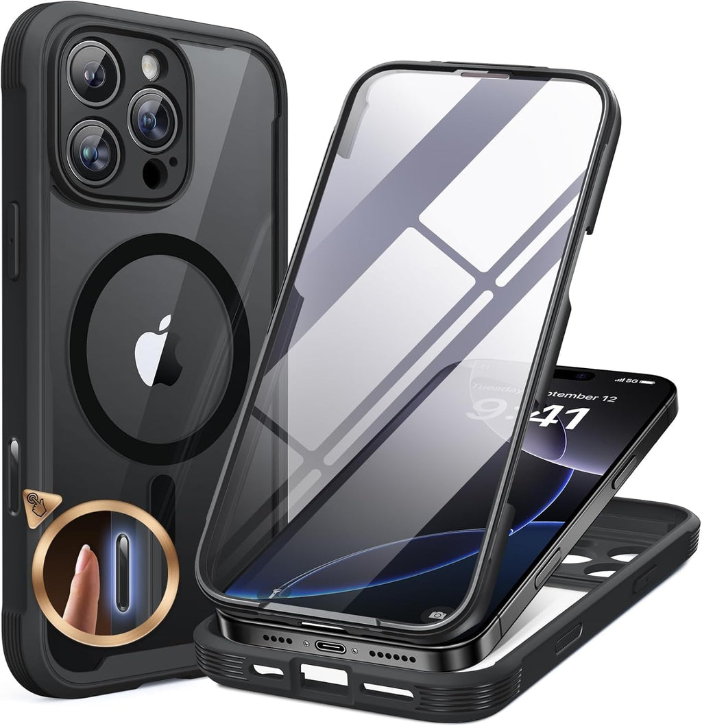 iPhone 16 Pro 360° Protection Case [BLACK] : Front Screen + Back Cover + Camera Protector