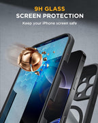 iPhone 16 Pro 360° Protection Case [BLACK] : Front Screen + Back Cover + Camera Protector