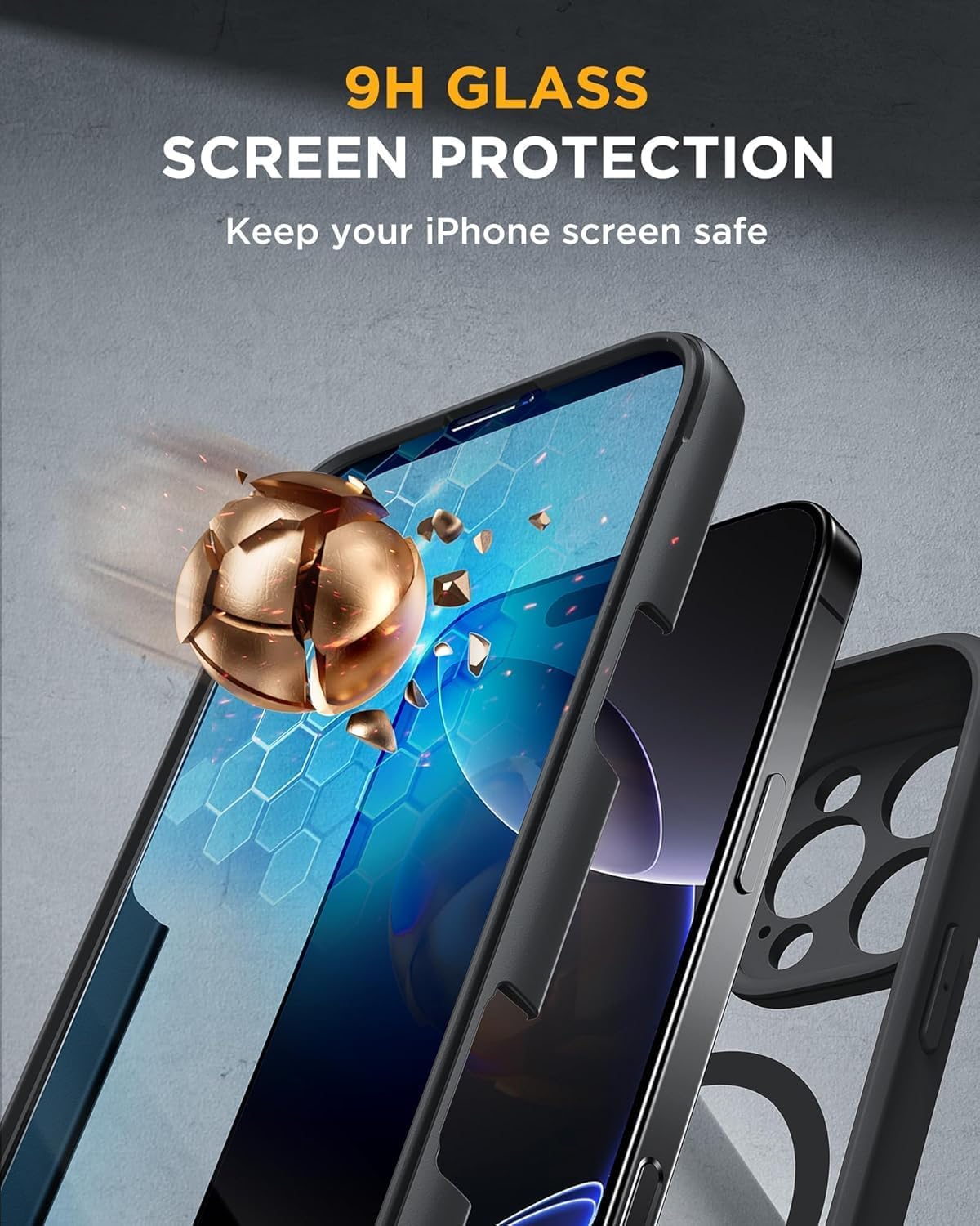 iPhone 16 Pro 360° Protection Case [BLACK] : Front Screen + Back Cover + Camera Protector