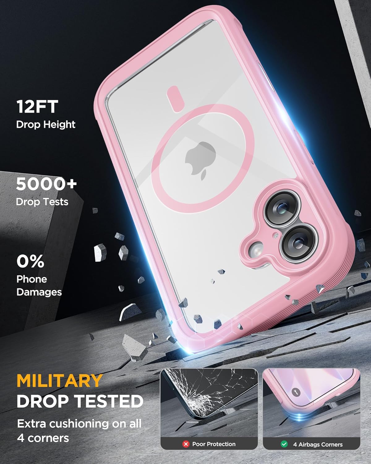 iPhone 17 360° Protection Case [PINK] : Front Screen + Back Cover + Camera Protection Inbuilt