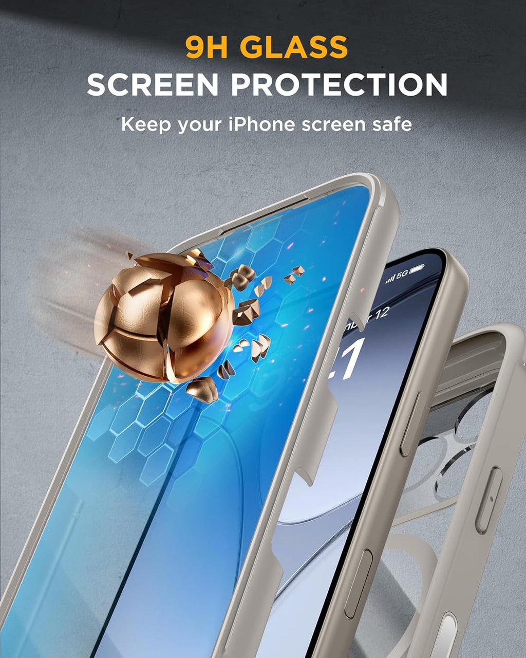 iPhone 17 Pro Max 360° Protection Case [GREY] : Front Screen + Back Cover + Camera Protection Inbuilt