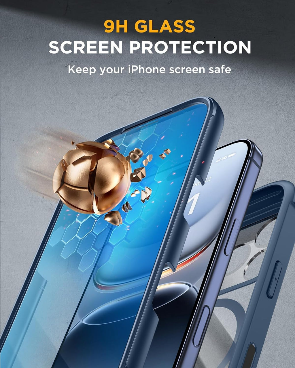 iPhone 17 Pro Max 360° Protection Case [BLUE] : Front Screen + Back Cover + Camera Protection Inbuilt