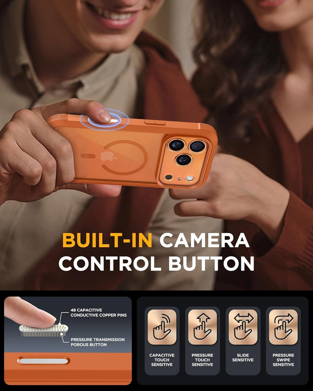 iPhone 17 Pro Max 360° Protection Case [ORANGE] : Front Screen + Back Cover + Camera Protection Inbuilt