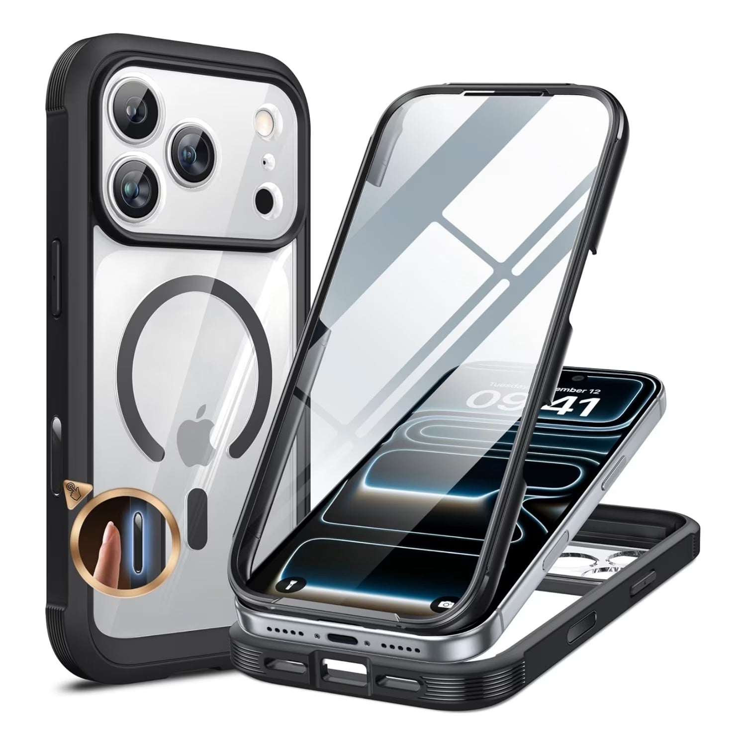 iPhone 17 Pro 360° Protection Case [BLACK] : Front Screen + Back Cover + Camera Protection Inbuilt