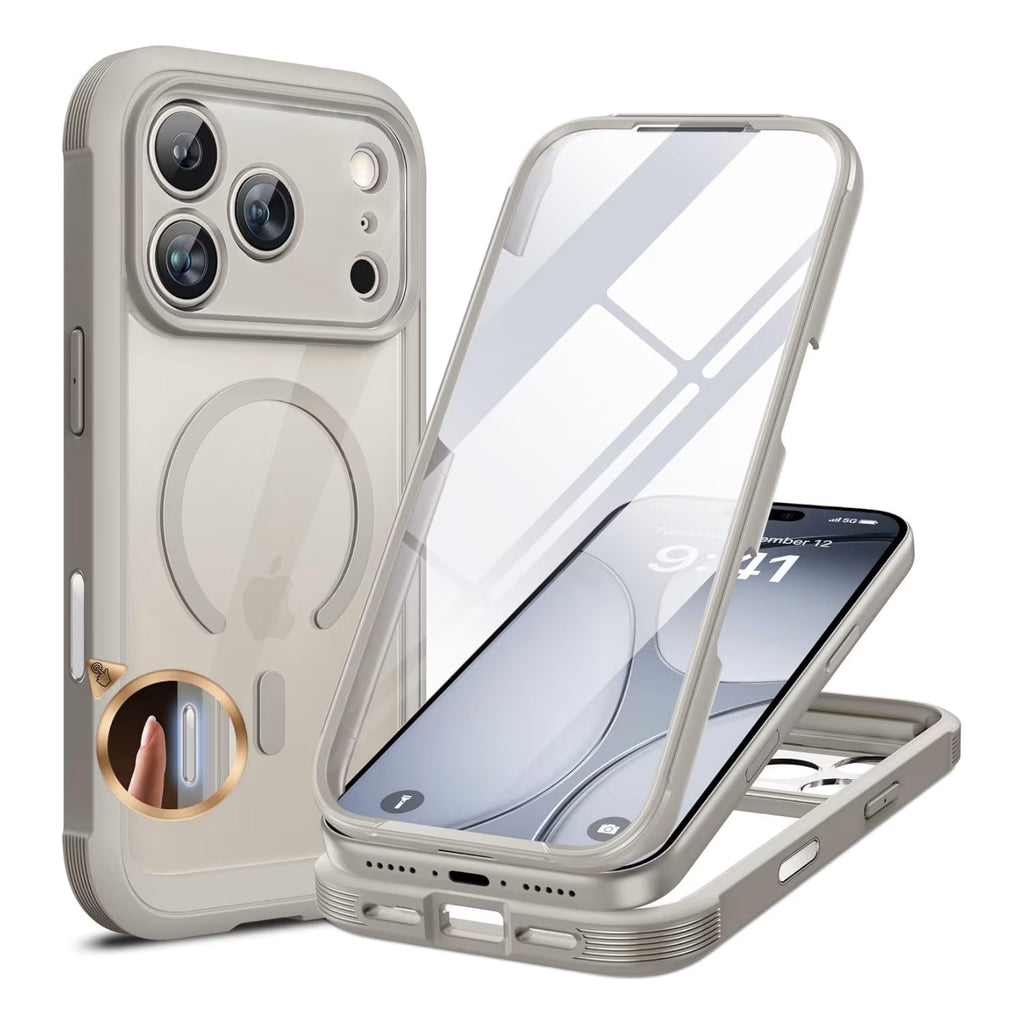 iPhone 17 Pro Max 360° Protection Case [GREY] : Front Screen + Back Cover + Camera Protection Inbuilt