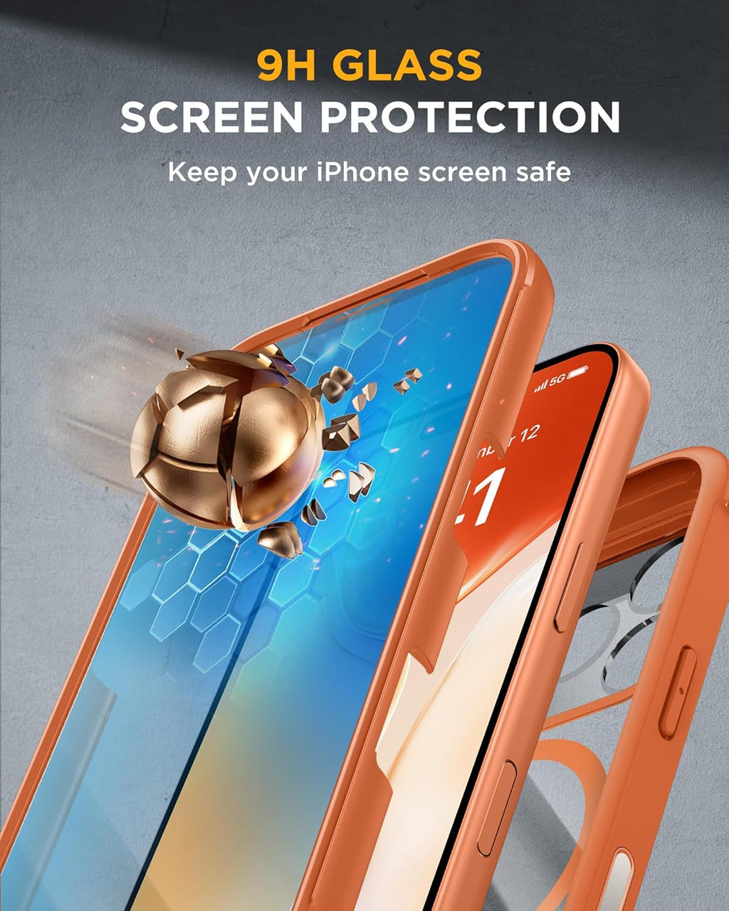 iPhone 17 Pro 360° Protection Case [ORANGE] : Front Screen + Back Cover + Camera Protection Inbuilt