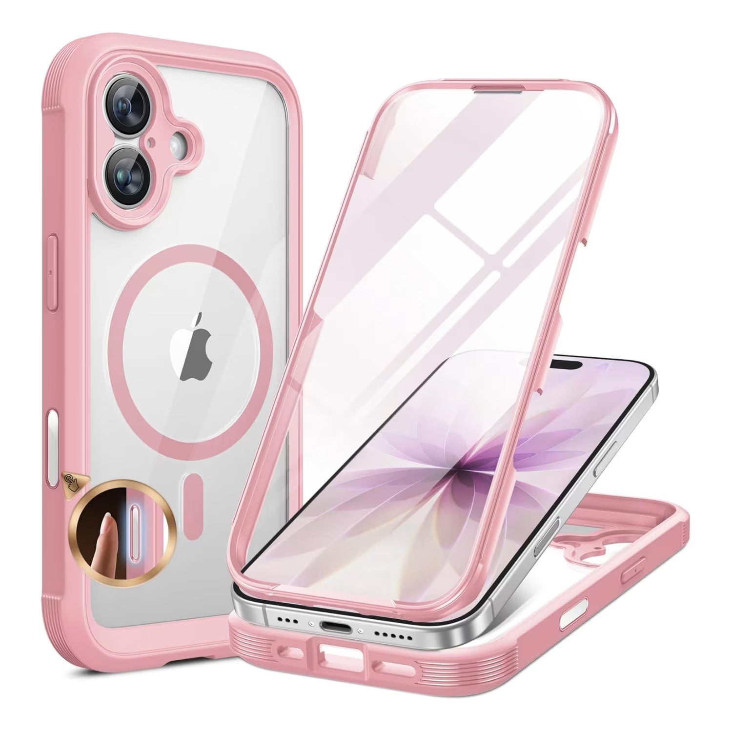 iPhone 17 360° Protection Case [PINK] : Front Screen + Back Cover + Camera Protection Inbuilt