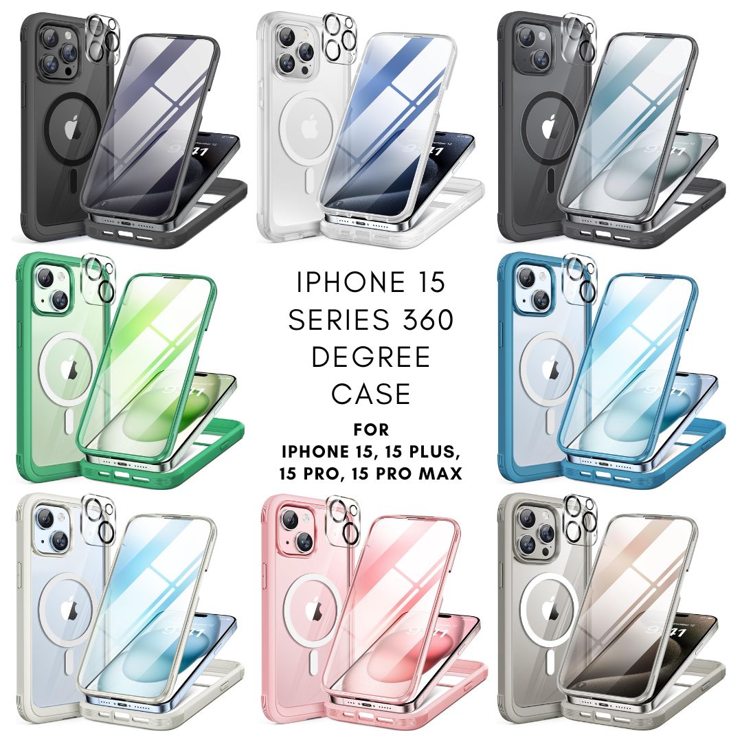 iPhone 15 Series 360° Protection Case : Front Screen + Back Cover + Camera Protector