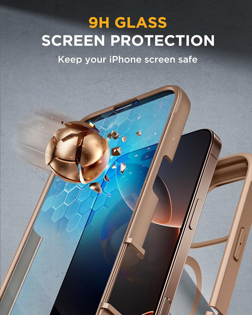 iPhone 16 Pro Max 360° Protection Case [DESERT] : Front Screen + Back Cover + Camera Protector