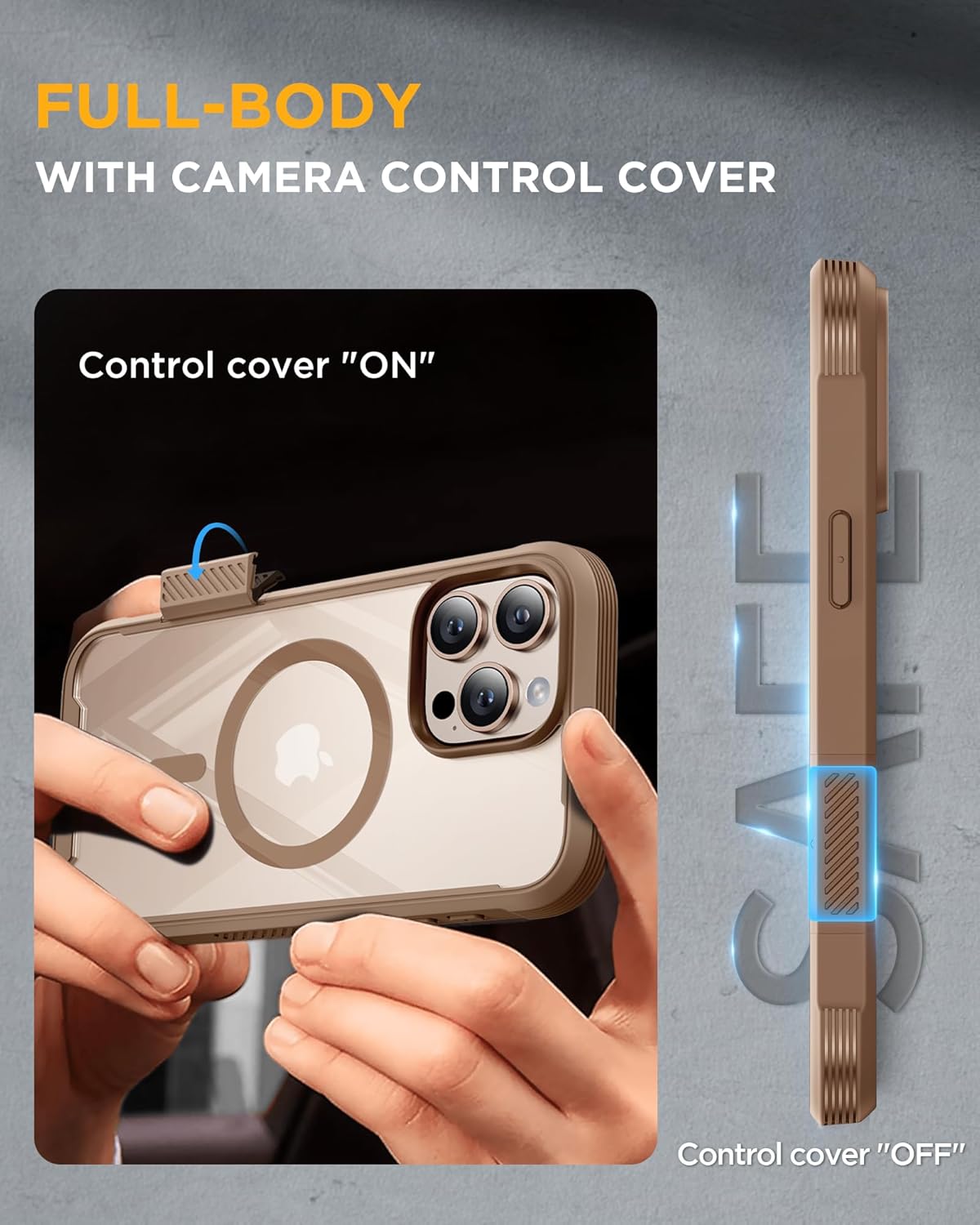 iPhone 16 Pro Max 360° Protection Case [DESERT] : Front Screen + Back Cover + Camera Protector