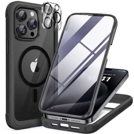 iPhone 15 Pro 360° Protection Case [BLACK] : Front Screen + Back Cover + Camera Protector