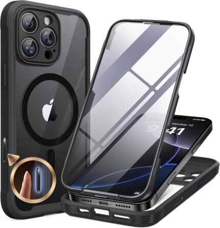 iPhone 16 Pro 360° Protection Case [BLACK] : Front Screen + Back Cover + Camera Protector