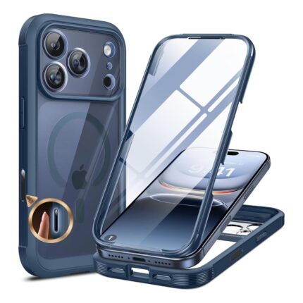 iPhone 17 Pro 360° Protection Case [BLUE] : Front Screen + Back Cover + Camera Protection Inbuilt