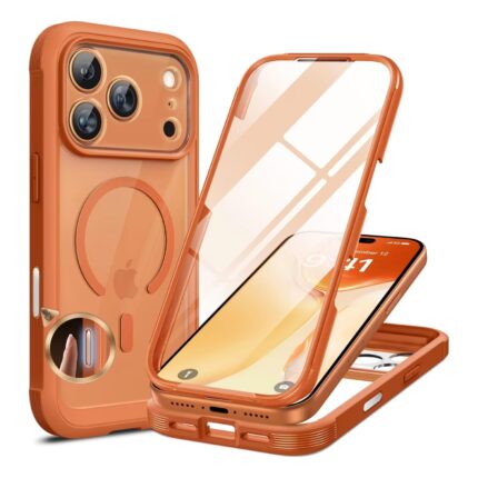 iPhone 17 Pro Max 360° Protection Case [ORANGE] : Front Screen + Back Cover + Camera Protection Inbuilt